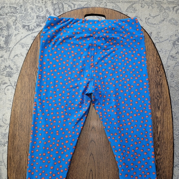 LulaRoe Blue and Red Polka Dot Hi-Rise Legging Size Women's Tall and Curvy 12-22 - Picture 4 of 10